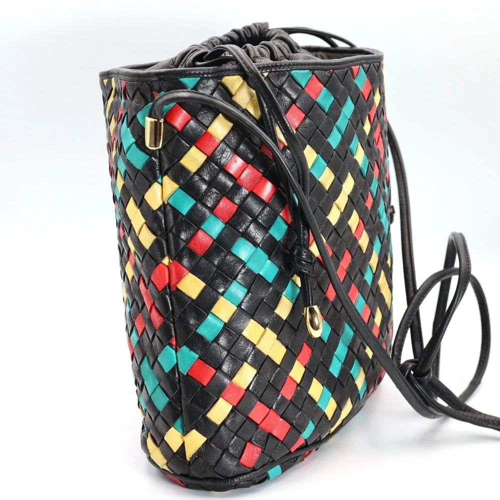 Gino Ferruzzi Bucket Bag Vintage Women Multi Woven Leather Crossbody Italy Purse